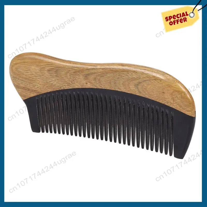 -A15I 4X Natural Green Sandalwood Hair Comb - No Static Wooden Fine Tooth Black Buffalo Horn Comb (Green Sandalwood)