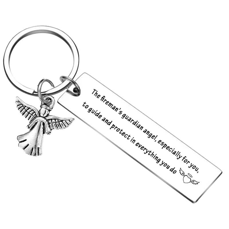 Fireman's Guardian Angel Keychain Firefighter Gift Key Chain Pendant Fire Department Coworker Gift