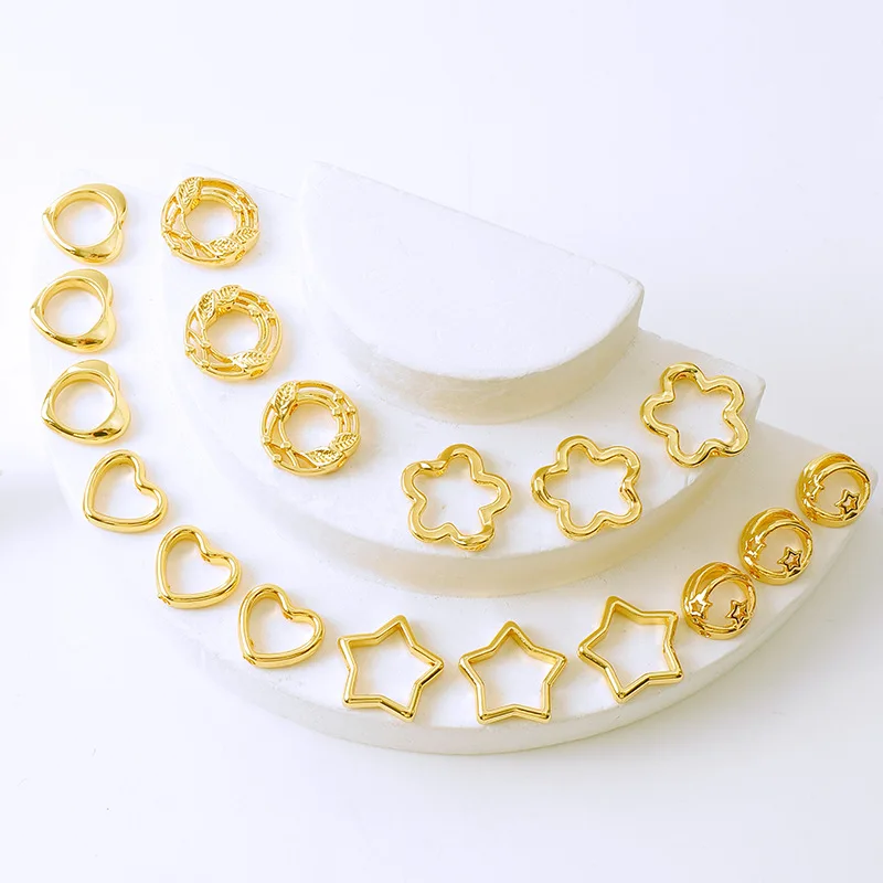 10pcs 18K Gold Plated Heart Star Frame Beads Spacer Petal Blossom Connector Link DIY Bracelet Earrings Beading Jewelry Making view 6