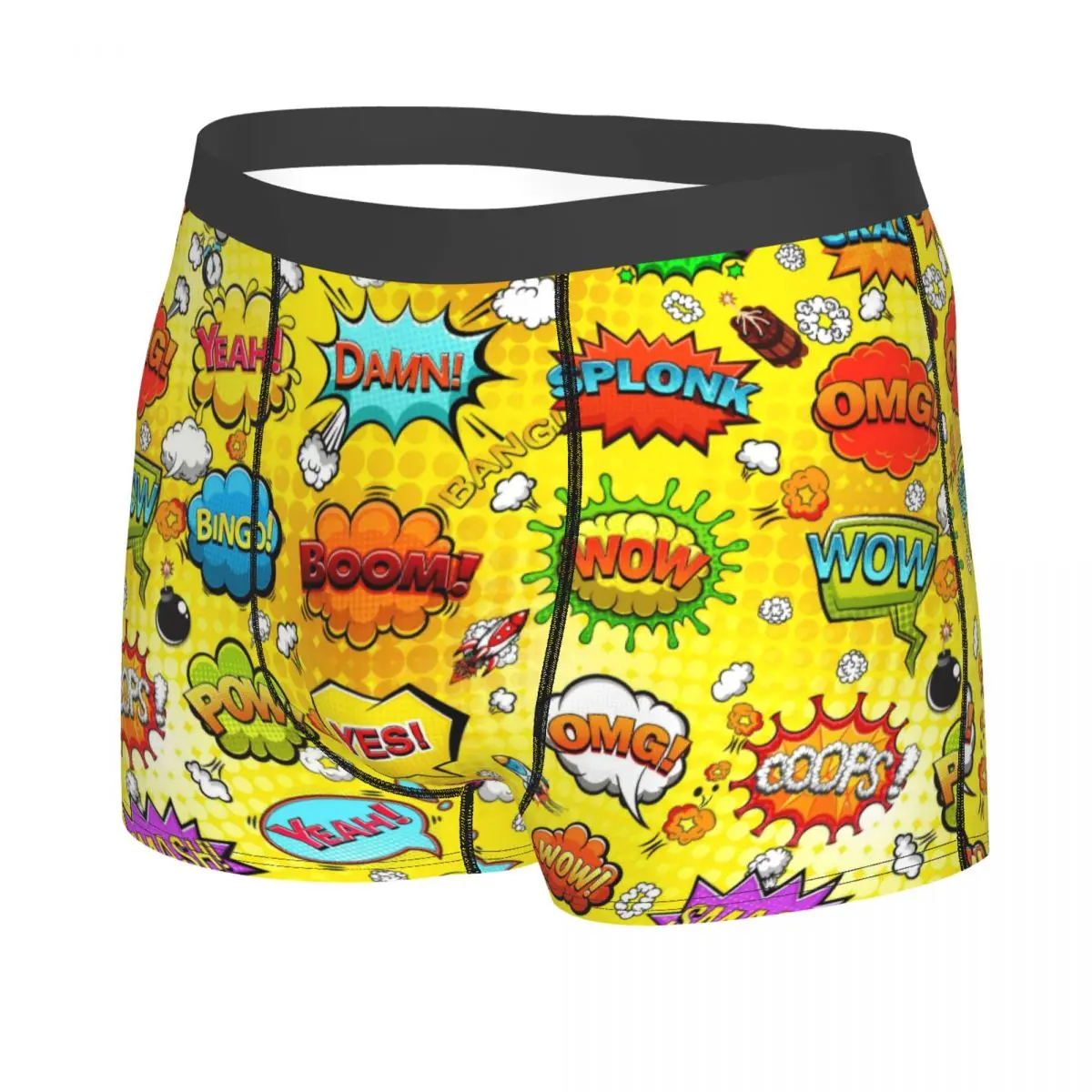 Custom Yellow Comic Speech Bubbles Pattern Boxer Shorts For Men Sexy 3D Print Underwear Panties Briefs Stretch Underpants