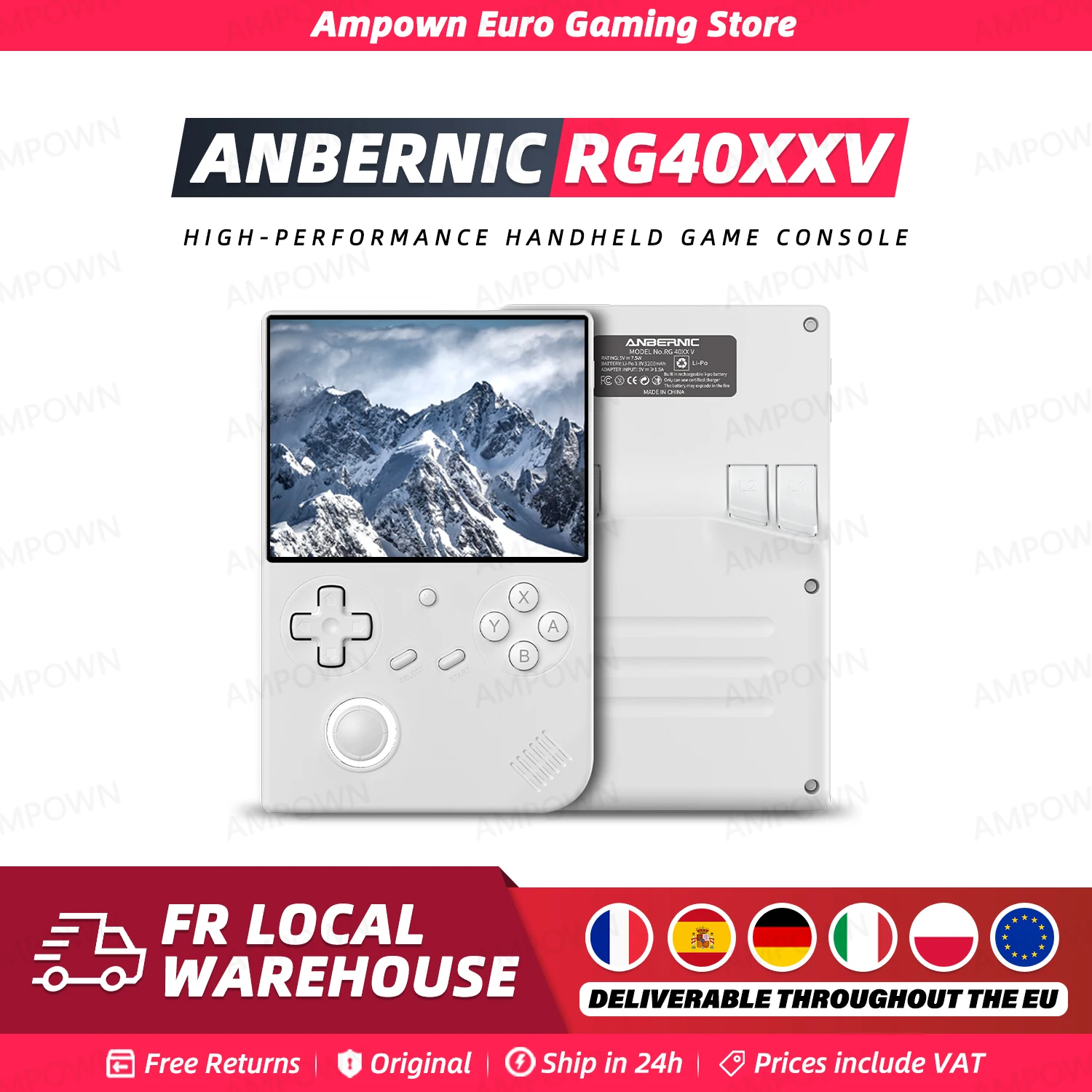 Console de jeu portable ANBERNIC RG40XXV, écran IPS 4'', joystick, effet d'éclairage RGB, sortie vidéo RG 40XXV, lecture d'e-book, streaming MP4, cadeau