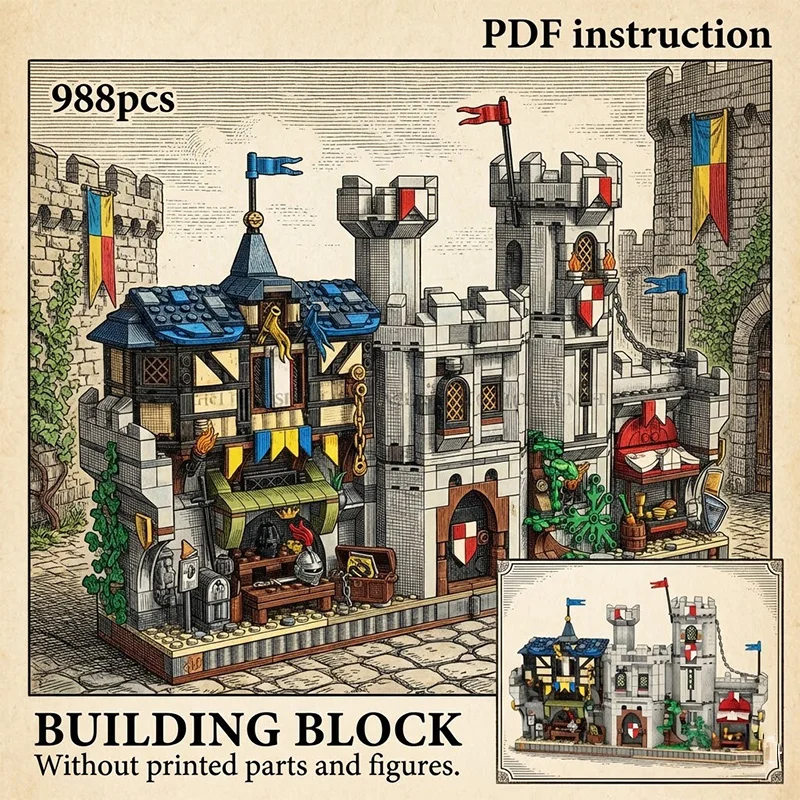 

Medieval Fortress & Blacksmith Shop Street View Architecture MOC Block Model for 247130 moc