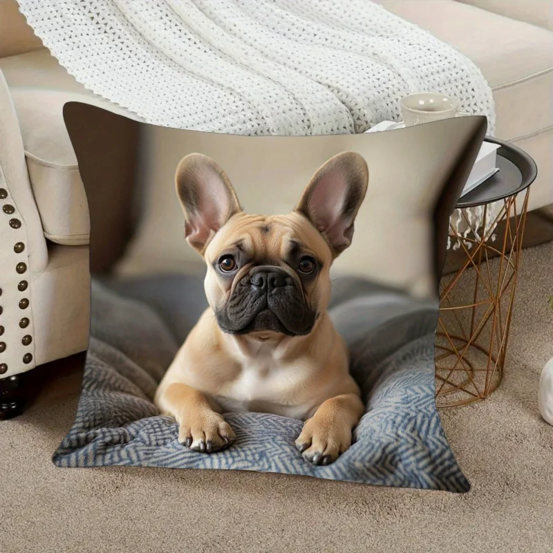 VIKAMA Cute French Bulldog Pillow Covers 18x18, Realistic Frenchie Cushion Case Soft Decor for Sofa Bedroom Living Room