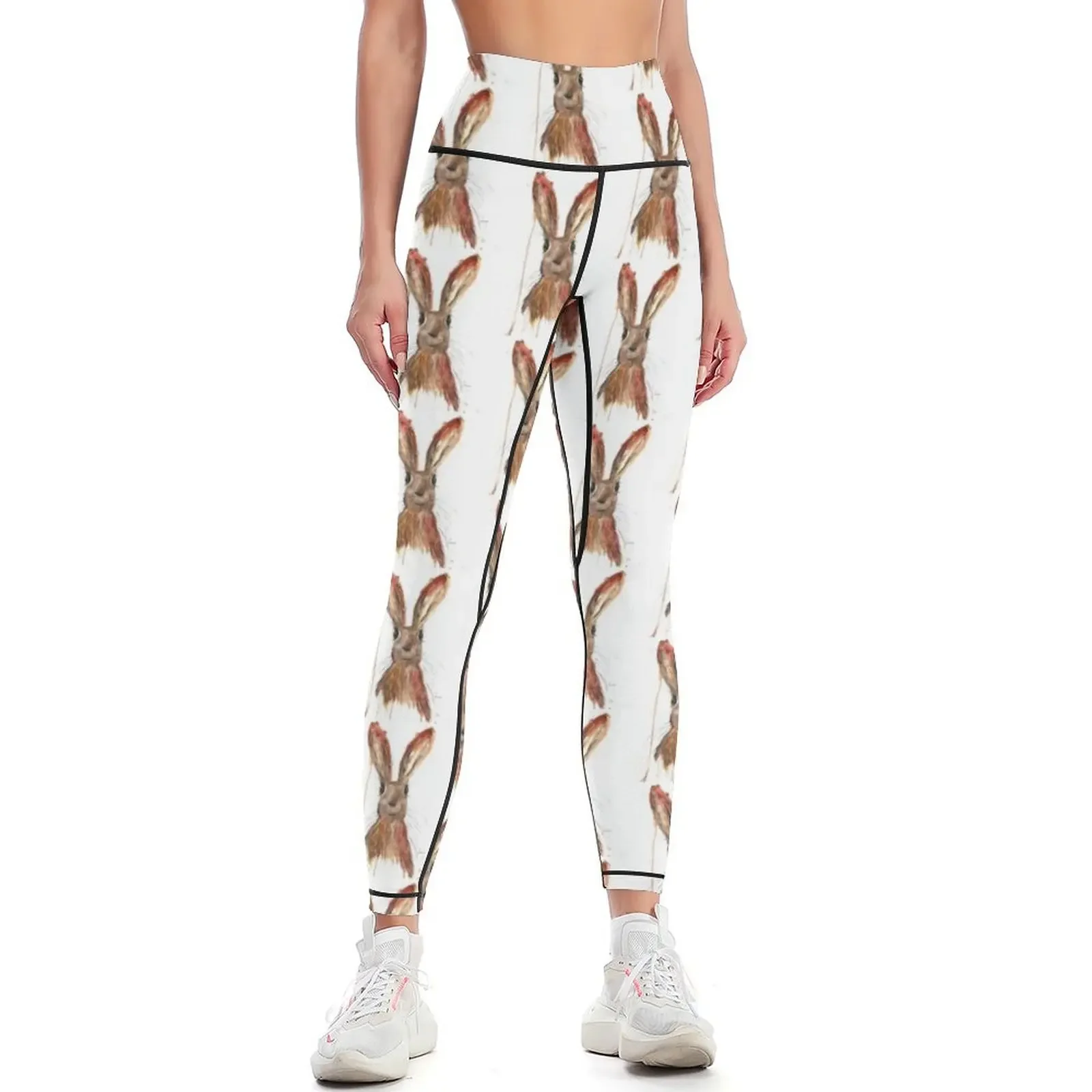 

Brown hare watercolour painting Leggings flared Sports pants for sporty woman gym for fitness Womens Leggings