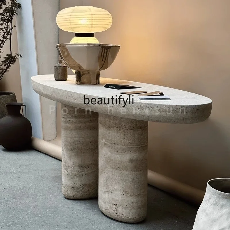 

Nordic style natural Roman travertine entrance table designer home corridor entrance table6239