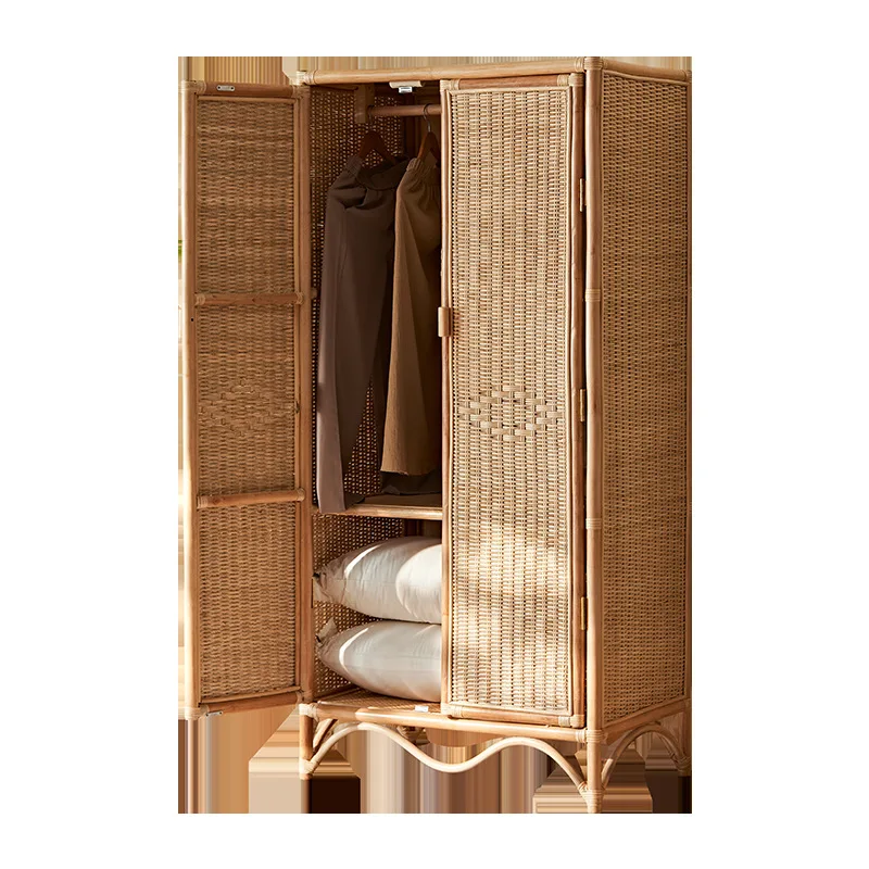 Japanese-style Indonesian agate rattan wardrobe, medieval rattan double-door storage cabinet