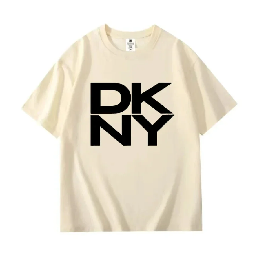 Cotton Letter Fashion Print DKNY T-Shirt Casual Short Sleeve Tees Women\'s Men\'s Clothing Versatile Leisure Loose Version Unisex