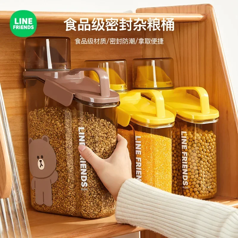 Line Friends Brown Household Moisture Proof Rice Bucket Storage Tank New Cartoon Grain Storage Sealed Miscellaneous Grain Bucket