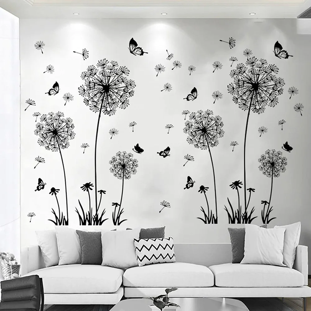 Black Dandelion Sitting Room Bedroom Wall Stickers Household Adornment Decor Decals Mural Art Poster On The Wall