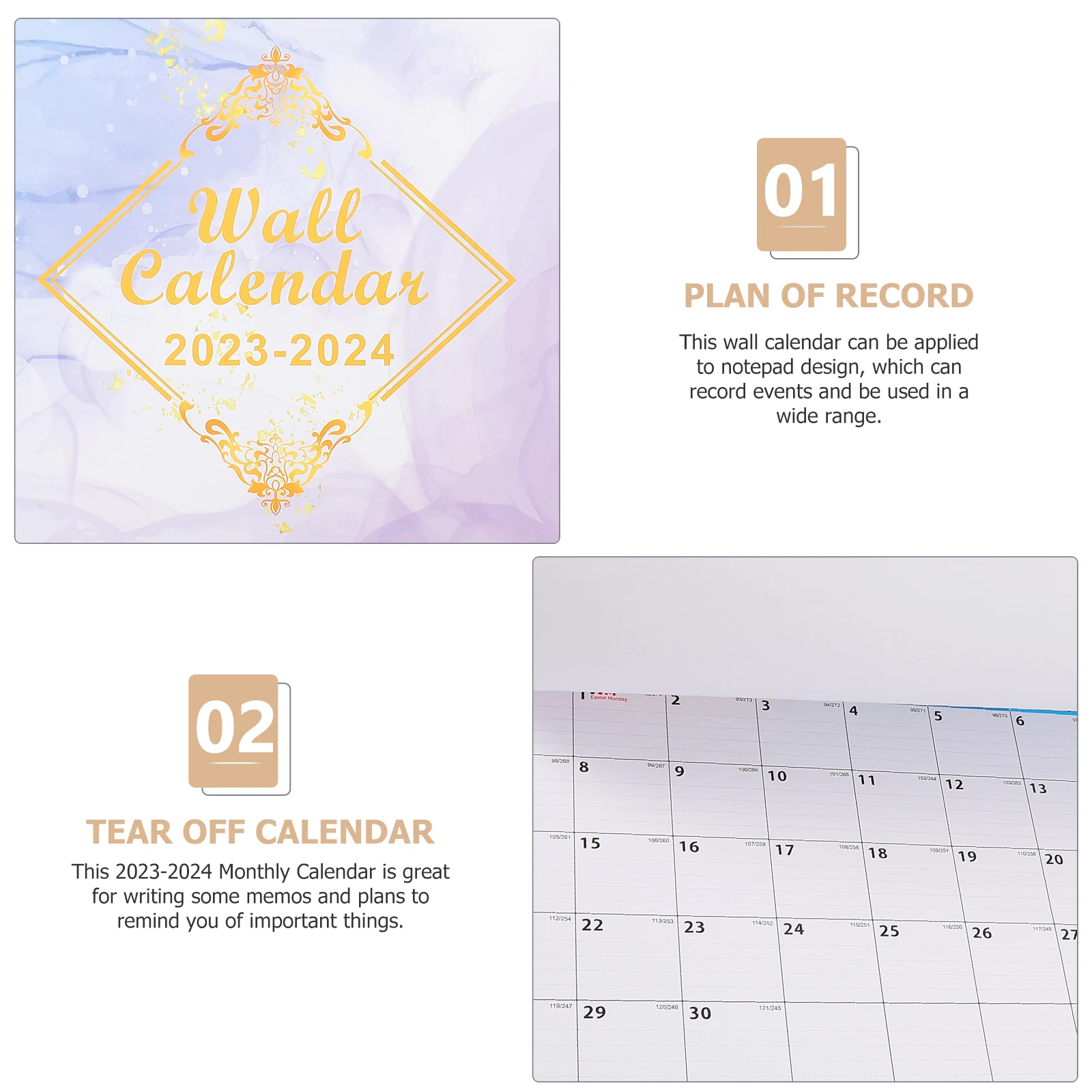 18pcs Wall Calendar 2023-2024 Monthly Planner Smooth Surface Countdown Organizer Notepad Design Sturdy Appointment Calendar For