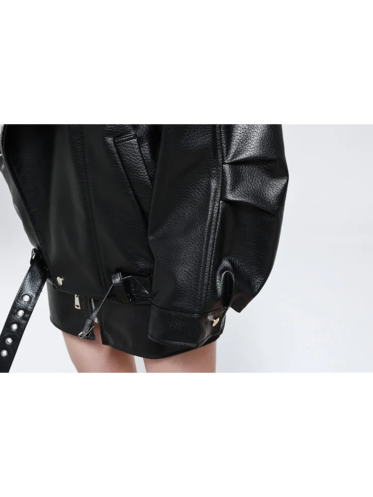 Mauroicardi Spring Autumn Cool Handsome Oversized Brown Soft Pu Leather Jacket Men Belt Loose Casual Runway Fashion Clothes 2025