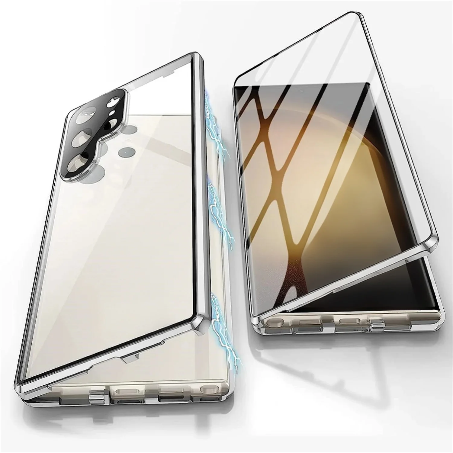 HD Tempered Glass For Samsung Galaxy S23 FE S24 S22 Plus S26 S25 Ultra Metal Magnetic Phone Case Lens Protective Cover Cases