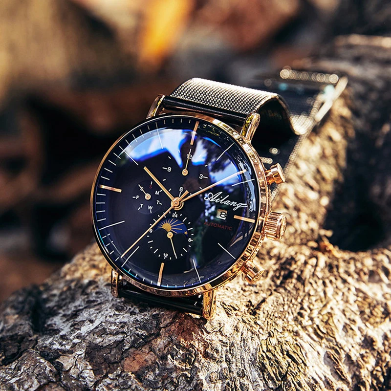ailang-automatic-mechanical-watch-men's-stainless-steel-strap-waterproof-calendar-moon-phase-multi-functional-wristwatch