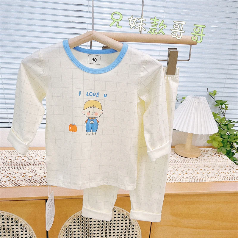 Spring Autumn Baby Sleepwear set Kids Comfortable Lycra Underwear 2pcs Set Children Shirts+Pants Sleep Wear Boys Girls Clothes