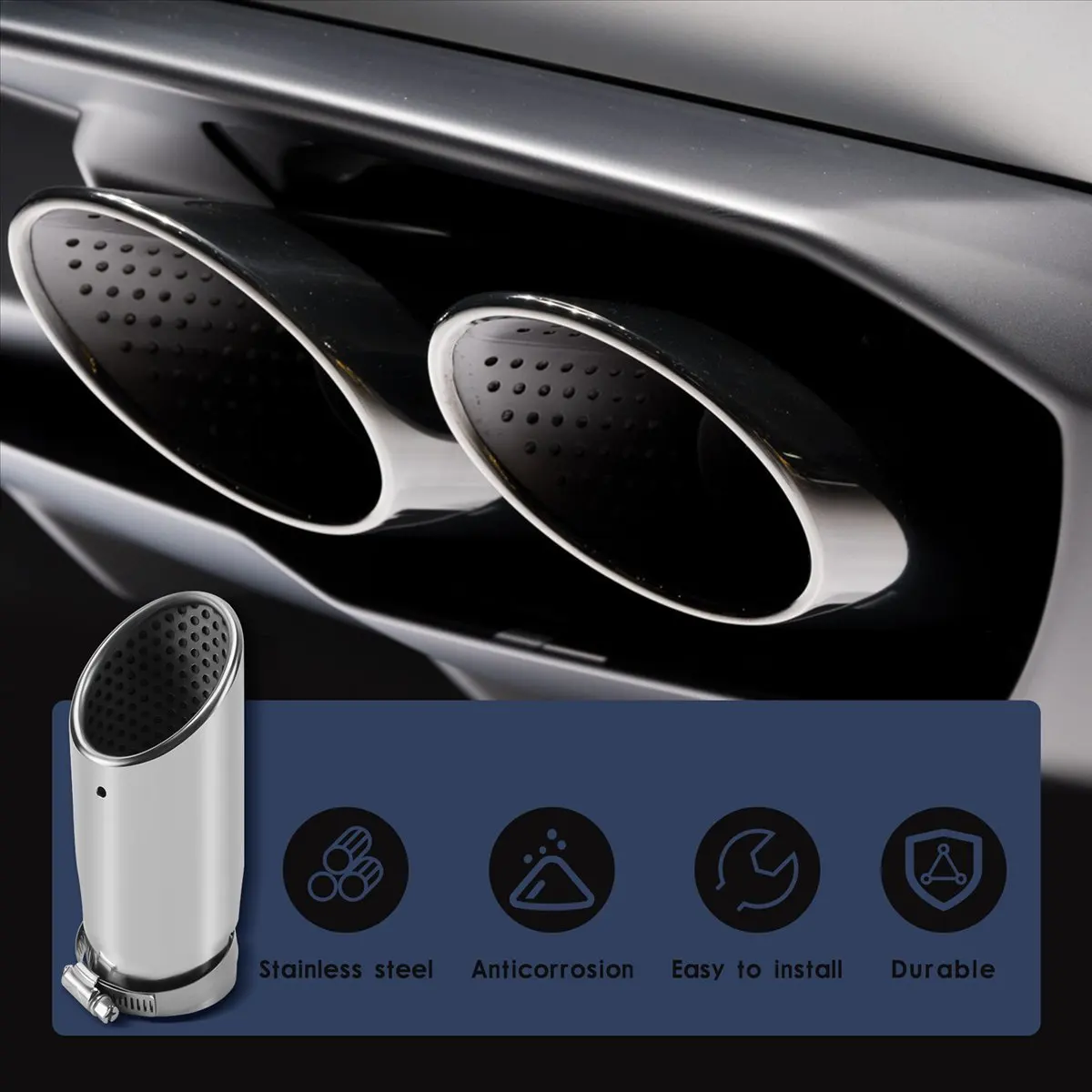 #57D Stainless Steel Exhaust Muffler for C180,2Pcs for Mercedes Benz C180 Car Muffler Tip Stainless Steel Pipe (silver)