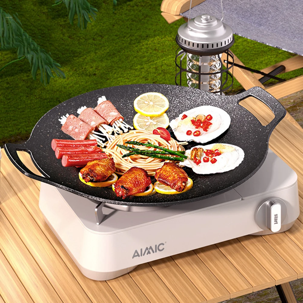 

Бытовая сковорода для барбекю, портативная сковорода для приготовления пищи, бинауральный дизайн, горшок для кемпинга, равномерное отопление для пеших прогулок, пикника, альпинизма