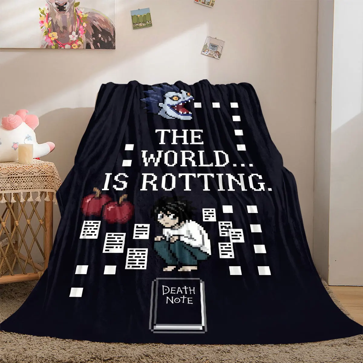 Death Note Prime 2D-Druck-Flanelldecke, Anime-Figur für Schlafsofa, warme Heimtextilien-Reisedecke_LIAN