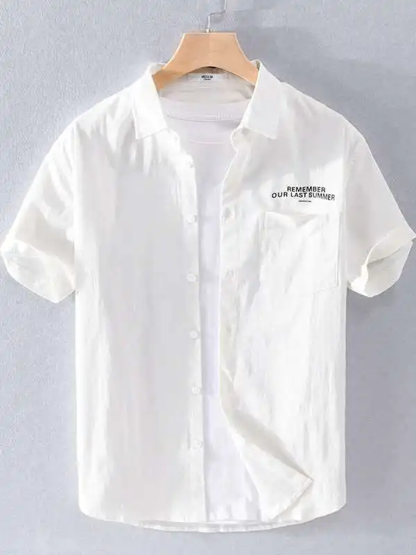 

Новая летняя мужская хлопковая рубашка: повседневная, простая, молодежная, свободного кроя, с коротким рукавом, однотонная, из искусственной кожи PU