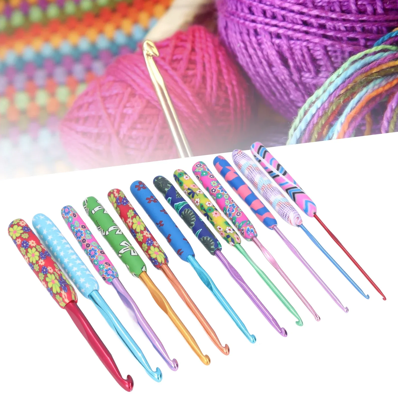 12Pcs Crochet Hook Set Premium Metal Soft Glossy Easy Identification Ergonomic Design Wide Application Crochet Hooks
