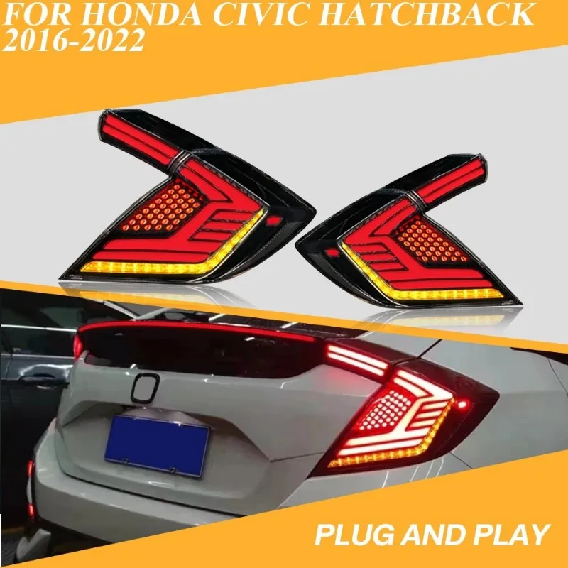 Full LED Tail Light Assembly For Honda Civic Hatchback 2016-2021 Rear Lamps Pair Sequential Turn Signal Dynamic Blinker