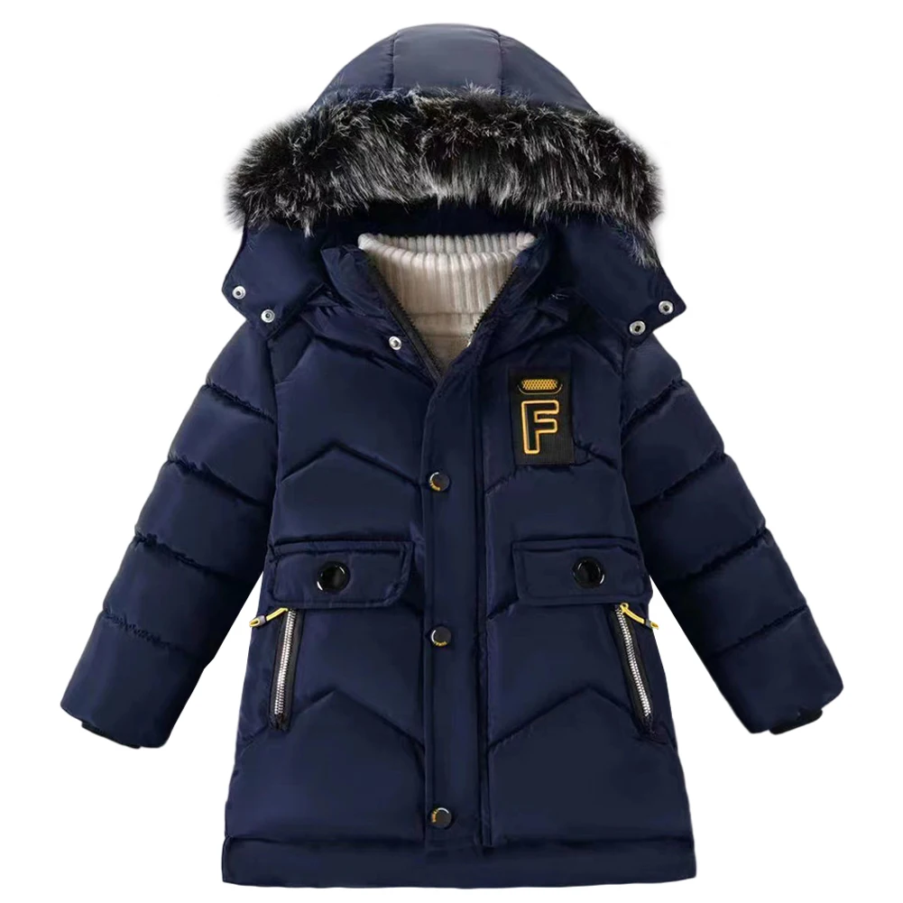 

Faux Fur Hooded Boys Down Jacket Winter Thick Warm Coat Kids Jacket Children's Outerwear Plush Puffer Coat Quilted Parka