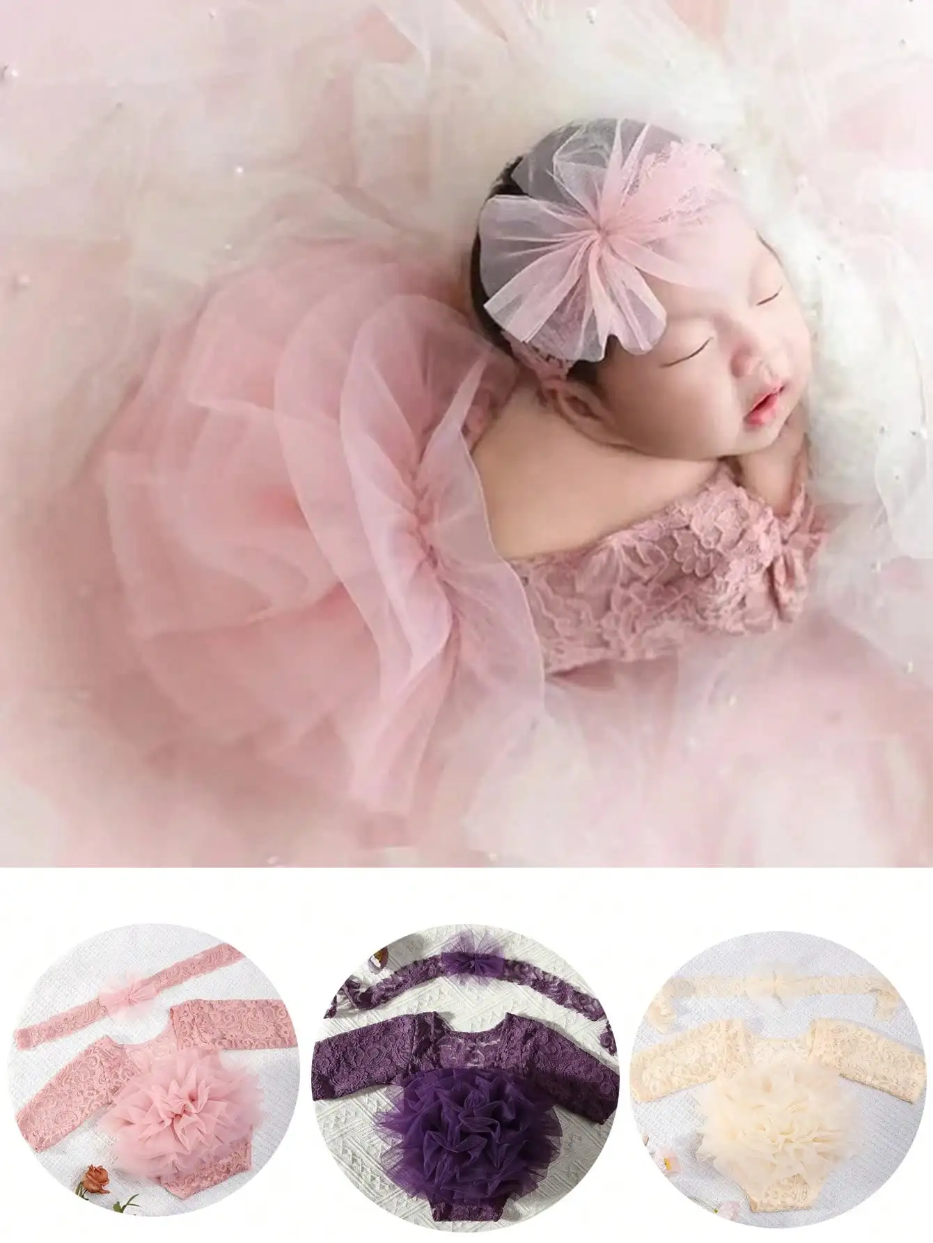 Abito tutù per neonato in pizzo Abiti per fotografia neonato Ragazza Principessa Pagliaccetto floreale Puntelli Accessori per servizio fotografico