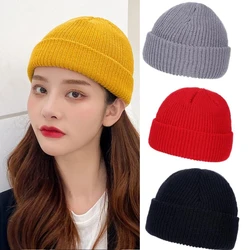 Beanie Knit Hats Fashion Men Boy Skullcap Sailor Caps Cuffs Retro Navy Short Hat Solid Color Unisex Winter Warm Cap Roll-up Edge
