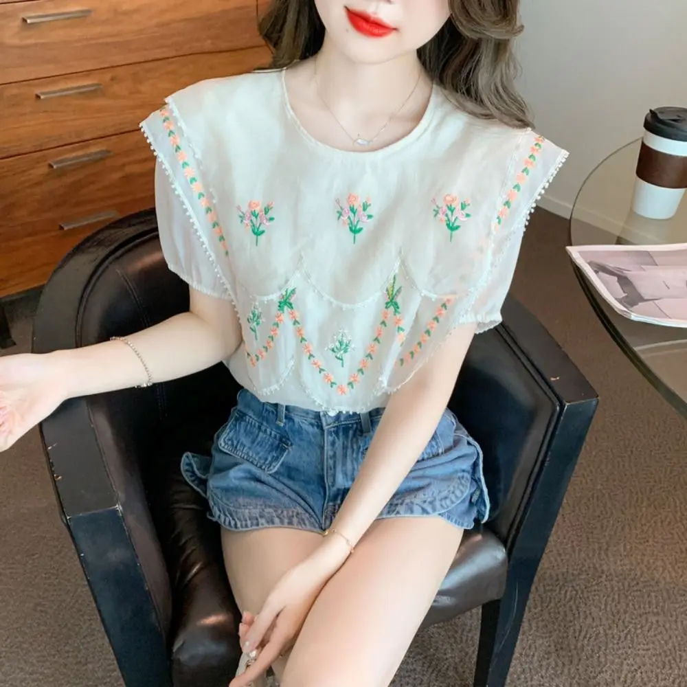 Cape Embroidered Floral Fake Collar Embroidery Double-layer Lace Blouse False Collars Countryside Style Wraps Small Shawl