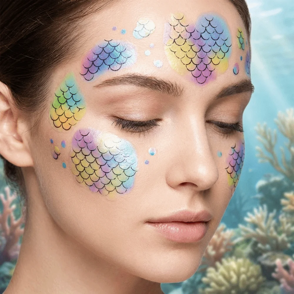 10 Sheets Water Transfer Decals Mermaid Scales Temporary Tattoo Fake Colorful Fish Scale Tattoos Waterproof Instant