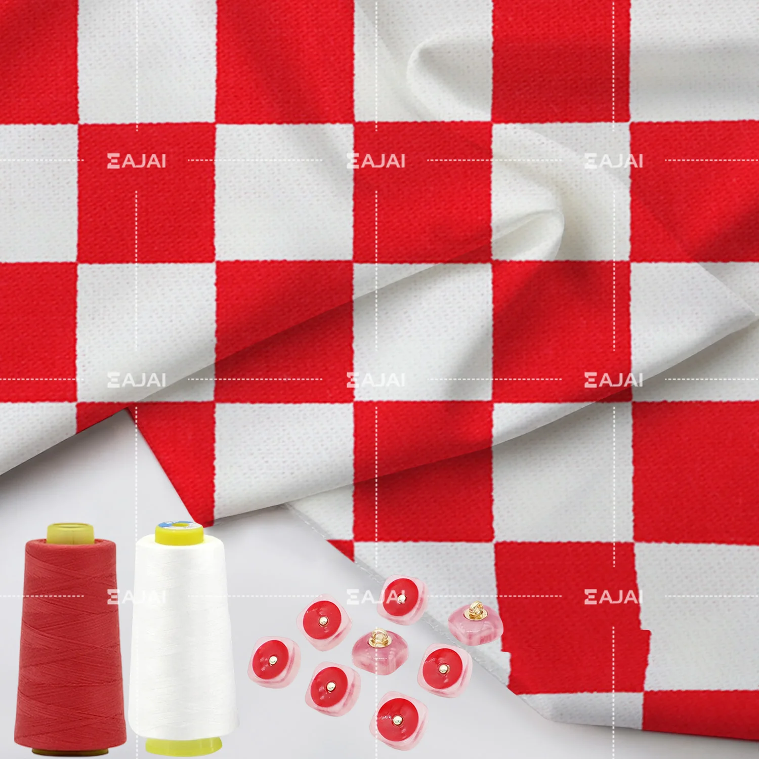 

2025 комплект красно-белой клетчатой ткани «сделай сам» с нефритовыми пуговицами, принадлежности для шитья и рукоделия для платья/рубашки/шарфа, полихлопковые нитки