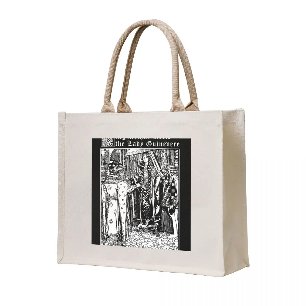 

King Arthur Meets Guinevere, Arthurian Gift, Myths and Legends, Vintage Illustration Tote Bag custom tote bag Fabric bag