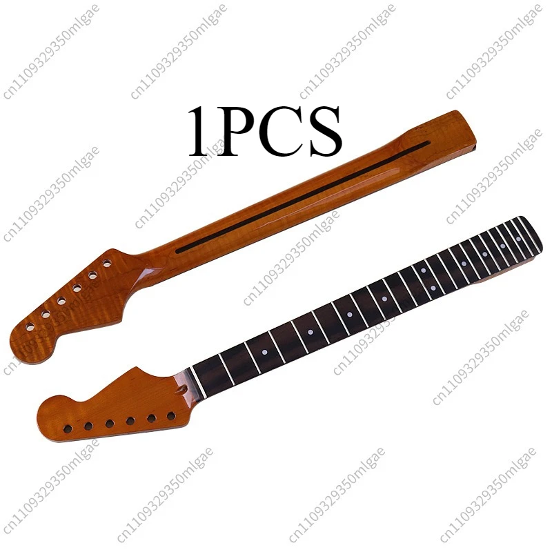 For 6 String 22 Fret Roasted Tiger Maple for ST Guitar Neck Rosewood Fretboard Electric Guitar Replacement Parts