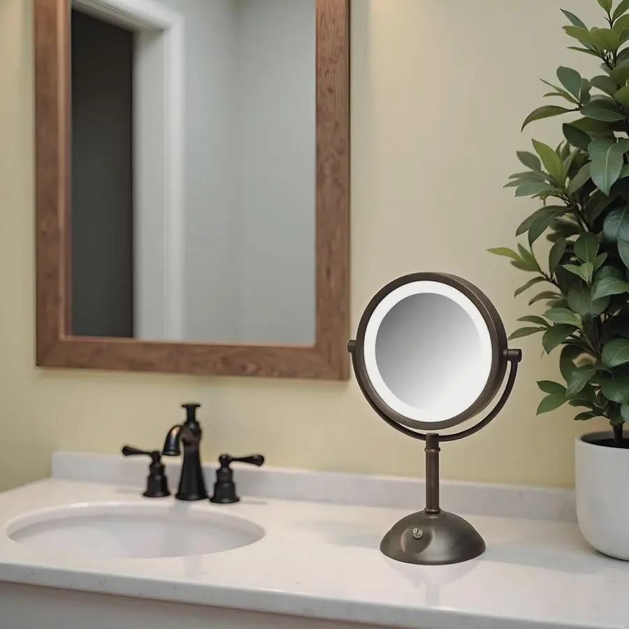 Miroir de maquillage éclairé avec grossissement 1X et 8X Miroir de maquillage en bronze modèle HL8808BZL