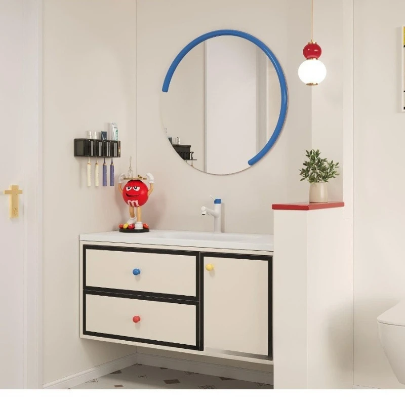 Dopamine rock slab seamless ceramic basin integrated basin bathroom cabinet combination art mirror powder room hand wash station