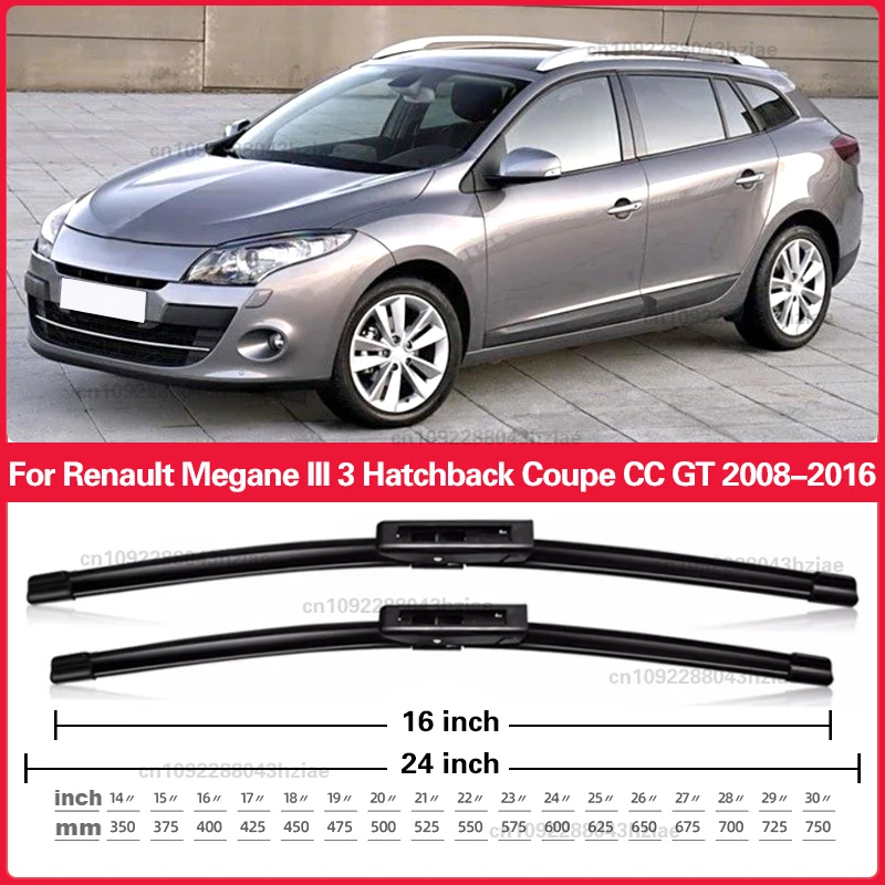 Для Renault Megane III 3 Coupe CC GT передние щетки стеклоочистителя 2008-2016 2013 2014 аксессуары для лобового стекла 24 "+ 16"