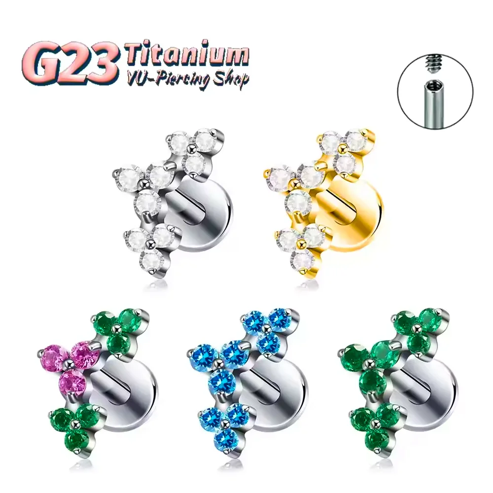 

F136 Titanium Alloy Fashion Triple Triangle Zirconia Stud Earrings High-Quality Ear Cartilage Lip Studs Body Piercing Jewelry