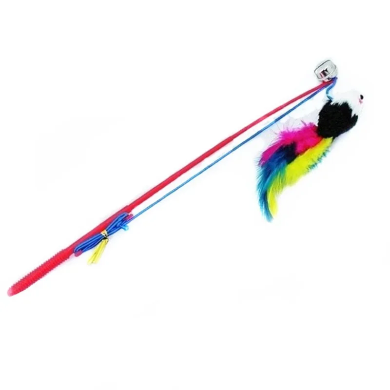 Fishing Rod Type Colorful Mouse Feather Funny Cat Stick Elas