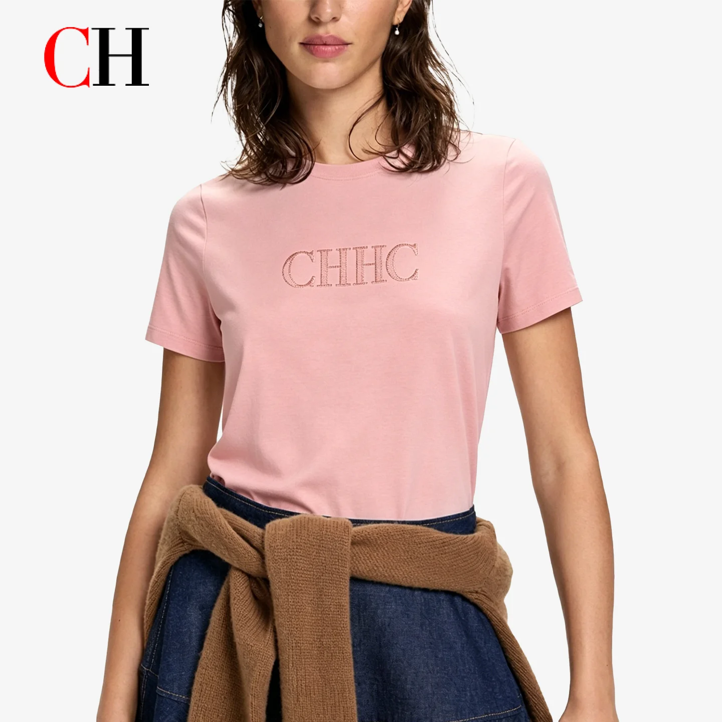 Summer Clothing Logo - CH Women's clothing Pink cotton embroidered