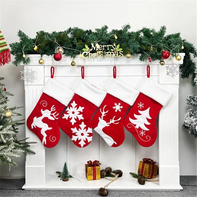Christmas Stockings Plush Hanging Socks Portable Fireplace Ornament Cute Lovely Xmas Tree Decor Large Capacity for Christma