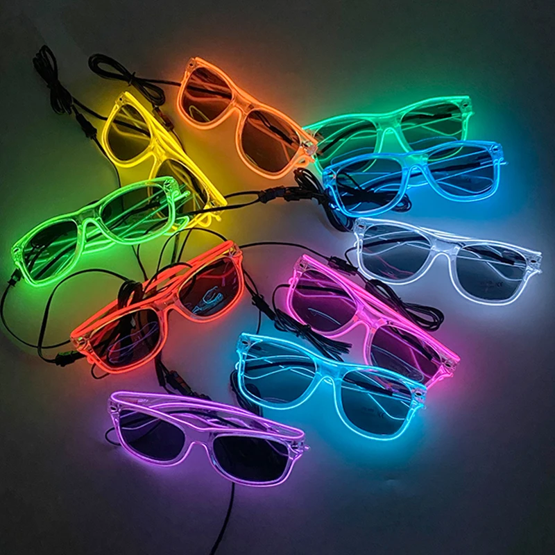 Gafas luminosas fluorescentes con luz LED, lentes para Rave, suministros para conciertos, accesorios para discotecas brillantes de neón, novedad