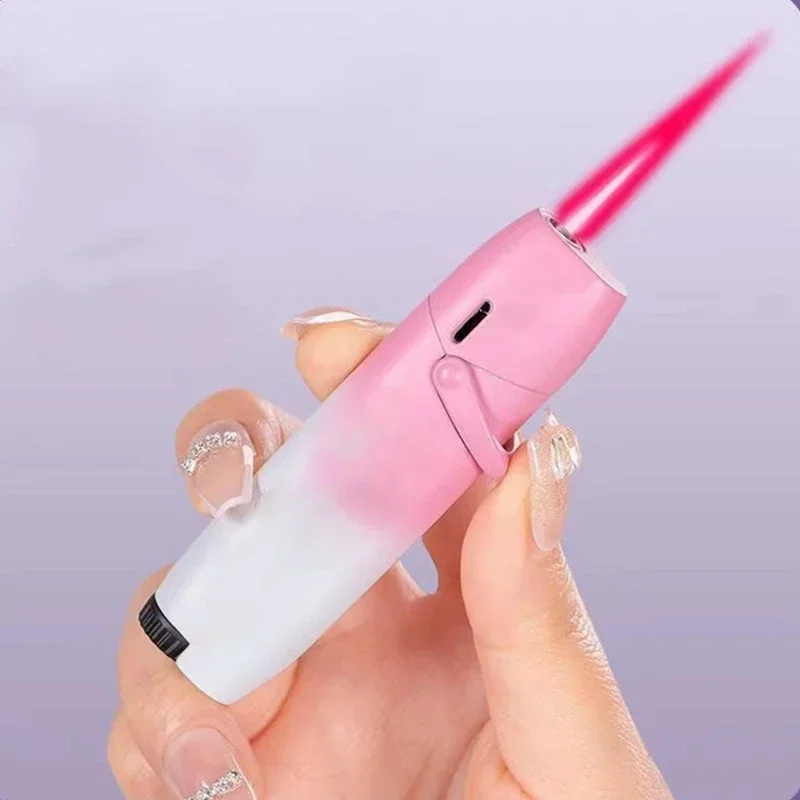 Premium Rocker Gradual Lnflatable Lighter Creative Outdoor Windproof Pink Flame Jet Butane Gas Lighter Gift for Men and Women