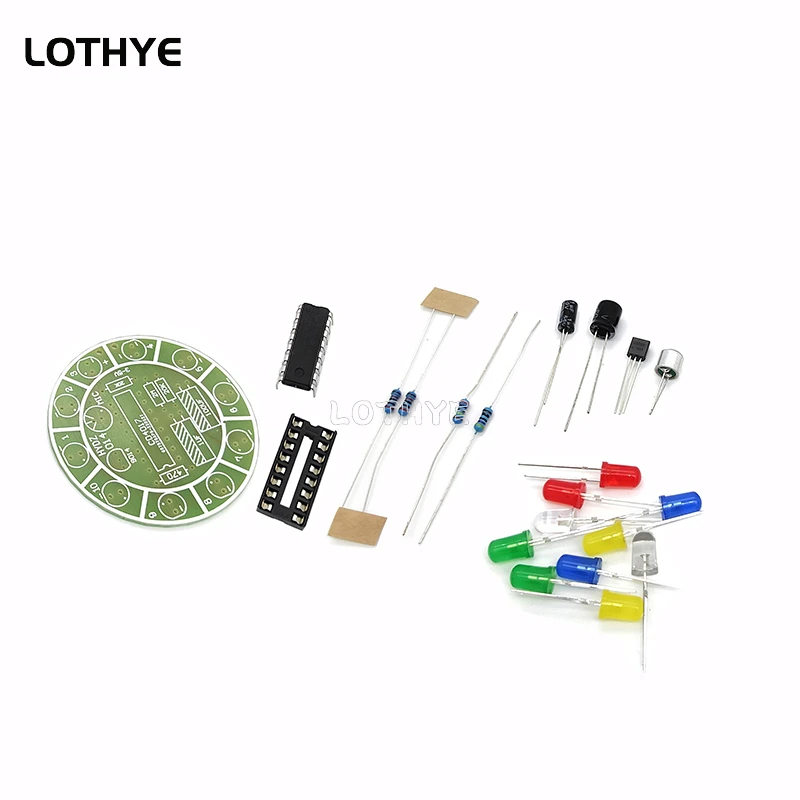 CD4017-Kit d\'éclairage LED rotatif à commande vocale, coloré, bricolage électronique, pièces de soudure, entraînement électronique amusant, soudage