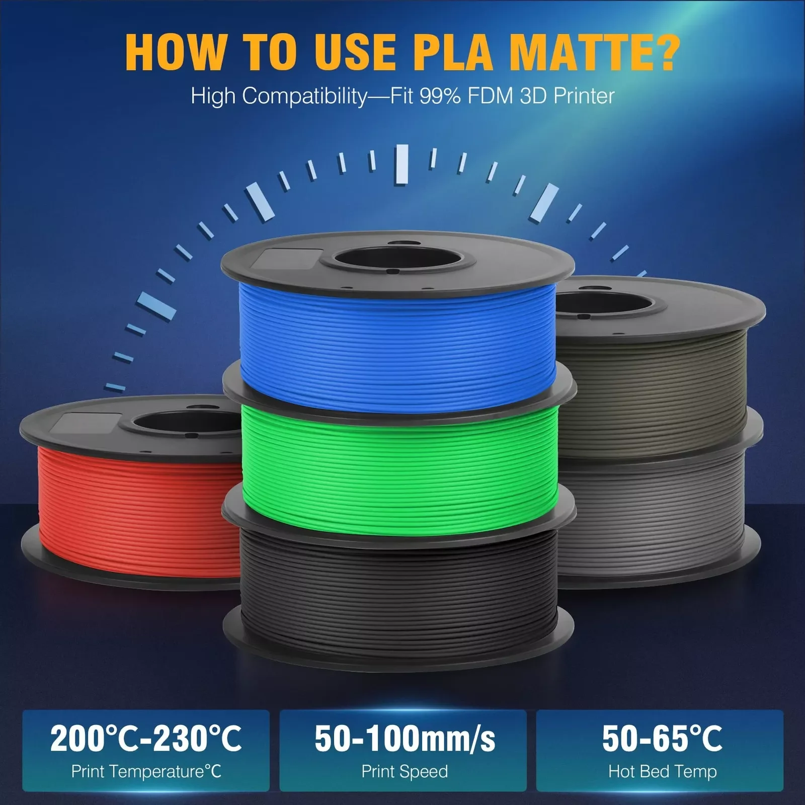 JAYO 3D PLA Matte Printer Filament 1.75mm 5 rolls Neatly Wound PLA Filament with Matte Finish Print with 99% FDM 3D Printer