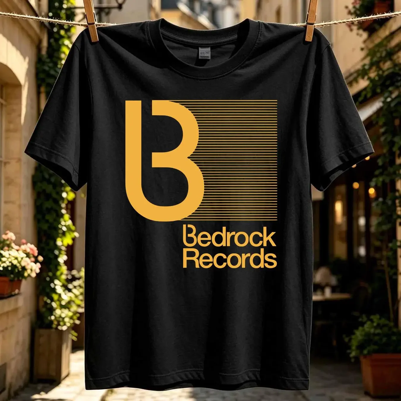 washed T Shirt Bedrock Records Progressive House Music Record Label Mens Cotton vintage Washed homme Stylish Versatile
