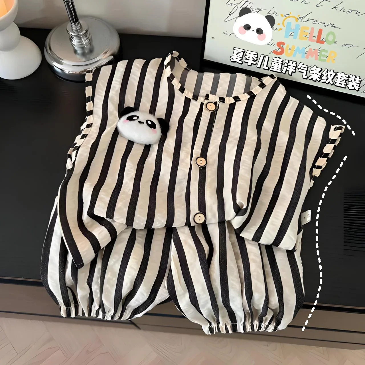 Children's Clothing Sets Chinese Ink Panda Tank + Heritage Checkered Shorts 2pcs Sets Boys Clothes Baby Outfit Set Kids Clothes