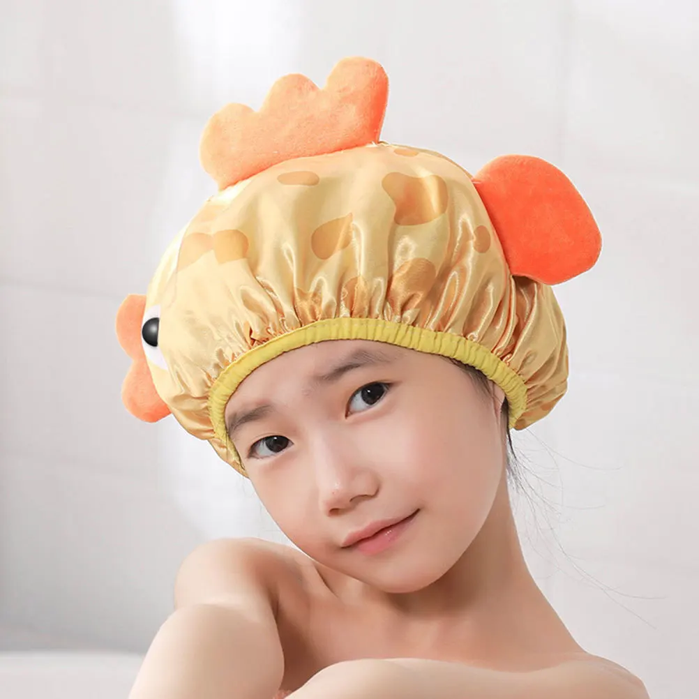 

2Pcs Kids Shower Cap Children Cartoon Style Elastic Fit Lightweight Peva Material Bathing Hat Washable Shower Hat