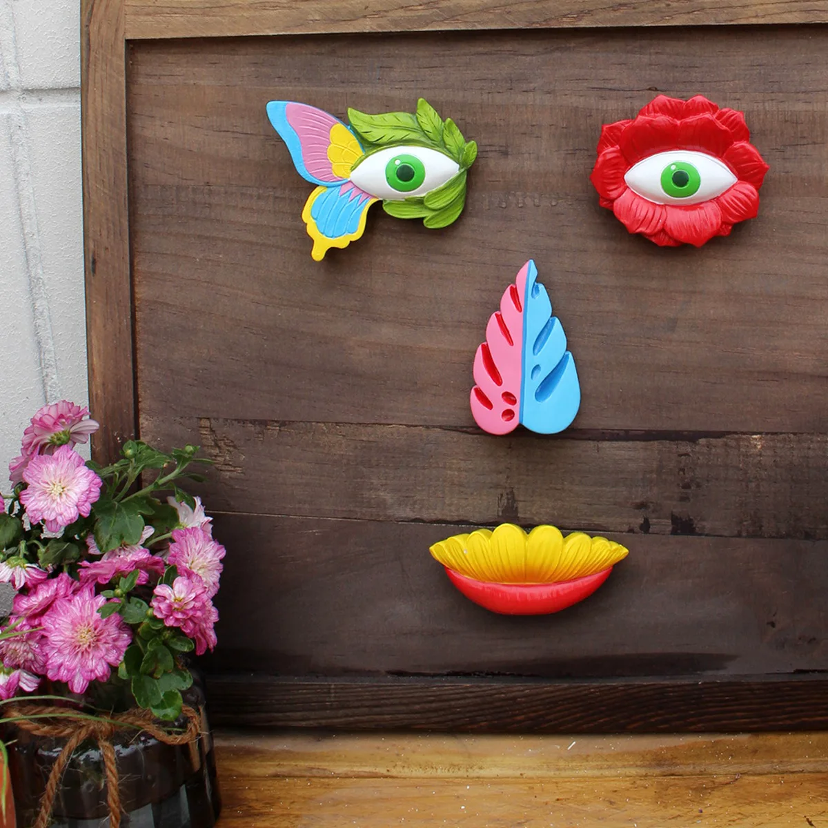 

‌Whimsical Face Flower Tree Decor - Colorful Resin Ornament for Garden‌
