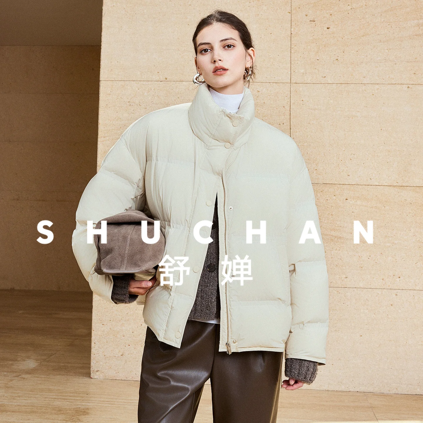 

90 White Goose Down Stand-up Collar Short Down Jacket Women's 25 Autumn and Winter Loose Turtle Back Design Jacket