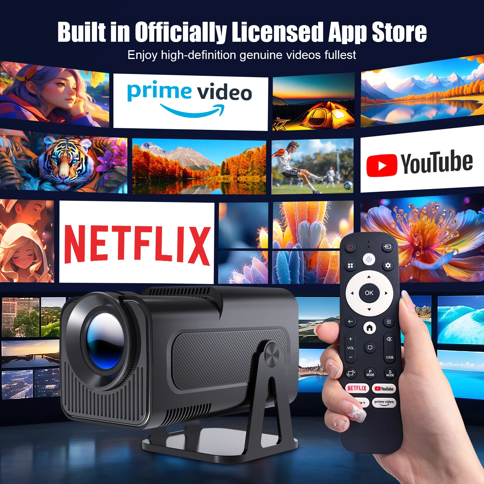 Magcubic HY320 NTV Netflix Oficjalnie licencjonowany projektor Android 13 z 1080P 500ANSI Prime Video YouTube WIFi BT5.2 Przenośny