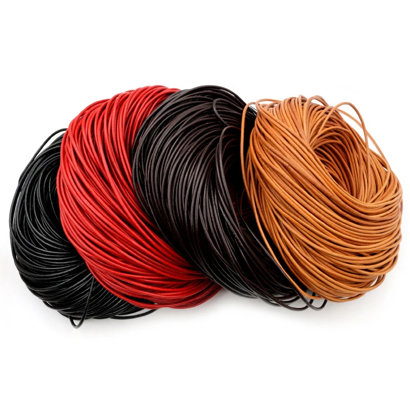 1.0/1.5/2/2.5/3/4/5mm 4 kolor prawdziwa skóra bydlęca okrągły stringi przewód DIY bransoletka ustalenia liny ciąg do tworzenia biżuterii